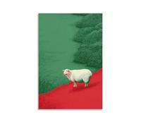 DFENILROP Tableau Mural, Animaux Poster, Mouton Sur Chemin Rouge Dans Champ Vert, Art Abstrait Pour Déco Maison - Tableau Toile Designer, Cadeau 20x30inch(50x75cm)