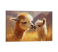 DFENILROP Tableau Mural, Animaux Poster, Paire d'Alpagas Mignons dans Champ Doré, Idéal pour Décoration Intérieure - Tableau Toile Haute Résolution, Cadeau 12x18inch(30x45cm)