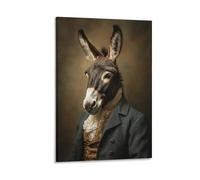 DFENILROP Tableau Mural, Animaux Poster, Portrait D'âne Gentleman Vintage, Parfait Pour Décoration Classique Maison Ou Bureau - Tableau Toile Haute Résolution, Cadeau 12x18inch(30x45cm)
