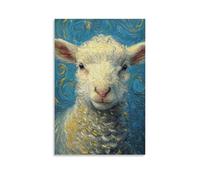 DFENILROP Tableau Mural, Animaux Poster, Portrait De Mouton Au Style Van Gogh, Idéal Pour Décoration Intérieure Et Cadeaux - Tableau Toile Haute Résolution, Cadeau 12x18inch(30x45cm)