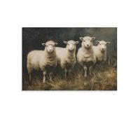 DFENILROP Tableau Mural, Animaux Poster, Quatre Moutons Debout Dans un Champ, Art Rustique Pour Décoration Intérieure - Tableau Toile Haute Résolution, Cadeau 24x36inch(60x90cm)