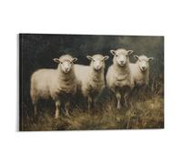 DFENILROP Tableau Mural, Animaux Poster, Quatre Moutons Debout Dans un Champ, Art Rustique Pour Décoration Intérieure - Tableau Toile Premium, Cadeau 20x30inch(50x75cm)