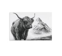 DFENILROP Tableau Mural, Animaux Poster, Vache Highland Et Paysage Montagneux, Idéal Pour Décoration Moderne Maison - Tableau Toile Unique, Cadeau 24x36inch(60x90cm)