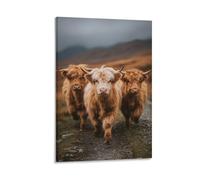 DFENILROP Tableau Mural, Animaux Poster, Vaches Highland Marchant sur Chemin Montagne, Décoration Nature Rurale pour Maison ou Bureau - Tableau Toile Minimaliste, Cadeau 16x24inch(40x60cm)
