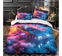 DFENILROP Time Travel Car Parure de Lit 3D Imprimée Microfibre Résistante 3 Pièces 2 Taies Ultra Douce sci FI Futuristic Housse de Couette Léger Entretien Facile for Les Enfants Super King（260x220cm）