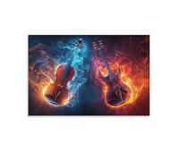 DFENILROP Violon Et Guitare Tableau Mural, Instrument de Musique Affiche Œuvre D'art | Impression Image Sur Toile, Unique Décor Intérieure Pour Salon Chambre, Cadeau 16x24inch(40x60cm)