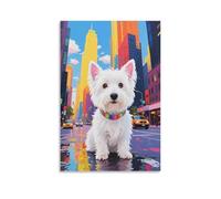 DFENILROP Westie Chiot Tableau Mural, Chien Mignon Affiche Œuvre D'art | Impression Image Sur Toile, Minimaliste Décor Maison Pour Salon Chambre, Cadeau 16x24inch(40x60cm)