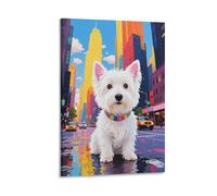 DFENILROP Westie Chiot Tableau Mural, Chien Mignon Affiche Œuvre D'art | Impression Photo Sur Toile, Classique Décor Maison Pour Salon Chambre, Cadeau 08x12inch(20x30cm)