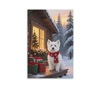 DFENILROP Westie Noël Tableau Mural, Chiot Mignon Affiche Œuvre D'art | Impression Image Sur Toile, Unique Décor Maison Pour Salon Couloir, Cadeau 08x12inch(20x30cm)