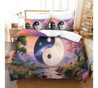 DFENILROP Yin Yang | Philosophie Chinoise Ensemble Literie Microfibre Imprimée Housse de Couette Unique Et Taies, Fermeture Éclair Cachée, Facile Entretien, pour Adultes & Enfants Single（140x200cm）