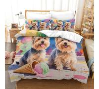 DFENILROP Yorkshire et Glace | Mignon Ensemble Literie Microfibre Imprimée Housse de Couette Hôtelière avec Taies, Fermeture Éclair Cachée, Non Décolorant, pour Adultes & Enfants Double（200x200cm）