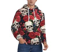 DFEPFKGOKL Cool Skull Head And Roses Sweat à capuche pour homme Sweat à capuche avec grandes poches, manches longues graphique 3D décontracté coupe ample sweatshirts à capuche pour hommes, 3D, M