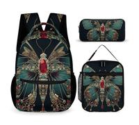 DFEPPJHG Art Style Butterfly Ensemble sac à dos 3 pièces Sac à dos de voyage pour ordinateur portable avec sac à déjeuner et trousse à crayons, sac à dos décontracté style artistique, papillon, taille