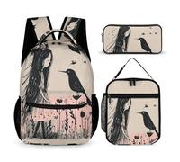 DFEPPJHG Beauty And A Bird Ensemble sac à dos de voyage 3 pièces pour ordinateur portable avec sac à déjeuner et trousse à crayons Sac à dos décontracté Motif beauté et oiseau Taille unique, La beauté