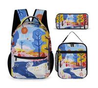 DFEPPJHG Ensemble de 3 sacs à dos de voyage pour ordinateur portable avec sac à déjeuner, trousse à crayons, sac à dos décontracté, il y a des arbres et de l'eau, taille unique, sacs à dos de voyage,
