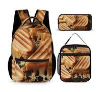 DFEPPJHG Lot de 3 sacs à dos de voyage pour ordinateur portable avec sac à déjeuner, trousse à crayons, sac à dos décontracté pour sandwichs au fromage, taille unique, sacs à dos de voyage, Sandwich
