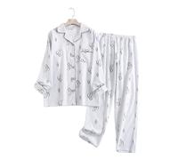 DFGBAPKBL Ensembles de Pyjamas pour Femmes Ensemble Pyjama en Flanelle de Coton for Femmes, Costume for la Maison, imprimé Simple, Ample, à Manches Longues, Automne et Hiver(25,XL)