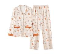 DFGBAPKBL Ensembles de Pyjamas pour Femmes Pyjama en Coton imprimé Papillon, Manches Longues, Revers, Style Simple, vêtements de Nuit, Cardigan, for Femme, Automne Hiver(7,XXL for 70-80KG)