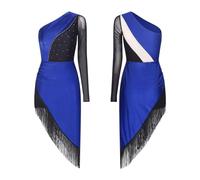 DFGBAPKBL Jupe de Danse Latine Robe de Danse Latine à Sequins, Robe cha-cha-Tango, Cabaret for Femme, Bal asymétrique Franges et Strass Brillants(Dark Blue,L)