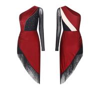 DFGBAPKBL Jupe de Danse Latine Robe de Danse Latine à Sequins, Robe cha-cha-Tango, Cabaret for Femme, Bal asymétrique Franges et Strass Brillants(Red,XXL)