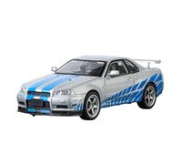 DFGEVEMBOB Modèle réduit en métal moulé sous Pression à l'échelle 1:32 de la pour Nissan GTR R34 Skyline Supercar, avec Effets sonores et Lumineux, édition Collector (Piles Non incluses)(Silver)