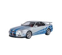 DFGEVEMBOB Voiture Miniature 1:18 Nissan GTR R34 pour Skyline Supercar, modèle réduit en métal moulé sous Pression (Pile Non Incluse)(Silver)
