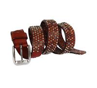 DFGGE Ceinture en Cuir Clouté pour Homme Unisexe Ceinturon Gothiques Punk Rock avec Rivet en Arrangement Circulaire et Strass Multicolores Faits à la Main Bling,Marron,115cm(38"~40")