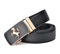 DFGGE Ceinture Homme Cuir de Vache Motif Cheval Automatique Boucle Cliquet Non Poreux Cintures Idéale pour Business Suits Costume Casual Ceinturon Peut Taille Ajustée,Noir,120cm(40"~42")