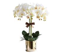 DFGHNBVC Fleur Artificielle avec Pot Doré, Fausses Orchidées Phalaenopsis en PU, 12 Branches, Orchidée Artificielle