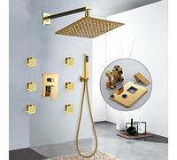 DFGHNBVC Robinet De Douche Doré pour Salle De Bain Gulden, Robinet De Baignoire Poli, Mitigeur À Trois Vannes avec Jets De Massage pour Le Corps - 25 Cm (10 Pouces)