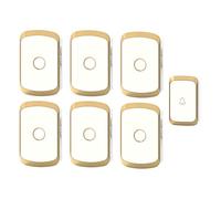 DFGHNBVC Sonnette sans Fil, Kit De Carillon Étanche À Piles, 1 Émetteur À Bouton-Poussoir + 6 Récepteurs À Brancher, Portée Ultra Longue De 300 M, 36 Sonneries, 4 Niveaux De Volume, Or, Noir, Or