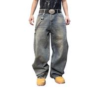 DFGIGT Jeans Streetwear Hip Hop Baggy pour Homme - Jambe Large - Pantalon Long en Denim, B10 Retro Blue, Taille XS