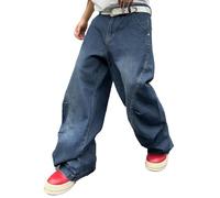 DFGIGT Y2k Jeans Baggy à Coutures irrégulières pour Homme, Style Y2K, Hip-hop, Coupe Ample, Pantalon Denim, décontracté, Streetwear, Taille S