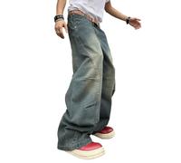 DFGIGT Y2k Jeans Baggy à Coutures irrégulières pour Homme, Style Y2K, Hip-hop, Coupe Ample, Pantalon Denim, décontracté, Streetwear, Taille L