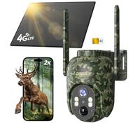 DFGRD 4G LTE Caméra de Chasse Solaire Extérieure sans Fil, 2K HD Caméra Surveillance avec Carte SIM, Caméra Autonome sans WiFi, Détection de Mouvement, Vision Nocturne, PTZ 360°, Détection PIR, IP66
