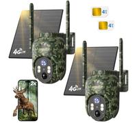 DFGRD 4G LTE Caméra de Chasse Solaire Extérieure sans Fil Vision Nocturne | 2K HD Caméra Surveillance avec Carte SIM, Caméra Autonome sans WiFi, Détection PIR, Audio Bidirectionnel, IP66 (2 Unités)