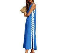 DFHXALH Robe Femme D'été pour Femmes Ronde Couche sans Manches en Dentelle De Milieu Longueur Style Ethnique Décontracté-Bleu-XL