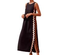 DFHXALH Robe Femme D'été pour Femmes Ronde Couche sans Manches en Dentelle De Milieu Longueur Style Ethnique Décontracté-Noir-l
