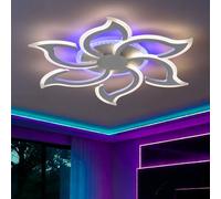 Dfiacn Plafonnier RGB à Six Pétales est Fourni Lumiere Plafond avec Télécommande App Lustre Dimmable 3 Températures de Couleur Minuterie Fonction Mémoire pour les Chambres, Blanc