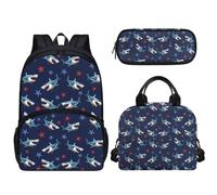 dfjjdhee Lot de 3 sacs à dos requins de grande capacité - Cartable isotherme portable - Avec plusieurs poches - Petite trousse à crayons - Fournitures de rentrée scolaire, Requin de dessin animé.,