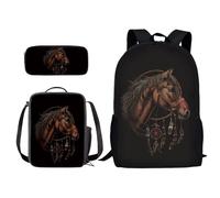 dfjjdhee Lot de 3 sacs à livres pour enfants + boîte à déjeuner + trousse à crayons pour l'école primaire/collège - Ensemble sac à dos pour garçons et filles - Motif bouledogue français, Attrape-rêves
