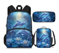 dfjjdhee Sac à dos d'école motif bus scolaire mignon pour enfants de 4 à 6 ans pour garçons Kawaii avec boîte à déjeuner et trousse à crayons pour tout-petits, 0 Dauphin, Taille unique, Sacs à dos