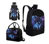 dfjjdhee Sac à dos imprimé bouledogue français tournesols pour garçons, cartable grande capacité, sac à dos décontracté avec housse isotherme pour bouteille d'eau, Loup ciel étoilé, taille unique