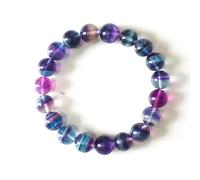DFJMASFKOL Bracelet en fluorite arc-en-ciel de 10 mm pour homme et femme | Convient pour un poignet d'environ 19 cm | Cristal naturel du troisième œil | Cristal de paix et de protection | Méditation |