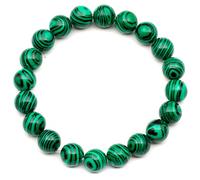 DFJMASFKOL ElisaJewelryArt - Bracelet en perles de malachite naturelle - Véritable pierre d'abondance - Bracelet extensible unisexe réglable (femme, malachite)