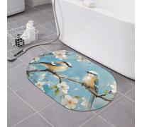 DFJMASFKOL Tapis de bain blanc à motif floral bleu, tapis de douche oiseau et fleur, tapis de diatomée super absorbant à séchage rapide pour salle de bain et cuisine, 40 x 60 cm