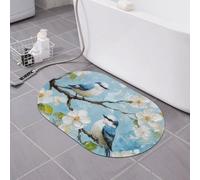 DFJMASFKOL Tapis de bain motif oiseaux et fleurs - Motif floral blanc - Tapis de douche de luxe pour salle de bain, cuisine, baignoire - 40 x 60 cm
