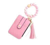 DFJOENVLDKHFE Key Ring Bangle Purse Designer Leather Card Holder Silicone Beaded Credit Cards Keychain Wallet(Pink)