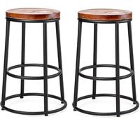 DFKGLCRR Tabourets de Bar Vintage industriels, tabourets de Bar 26/30 Pouces avec Assise en Bois Massif, chaises de Cuisine Hautes pour pub, café ou Bar (A-2ps,65CM)