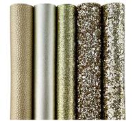 DFLINGA Lot de 5 Tissus pailletés épais dorés 20 x 30 cm, Cuir synthétique texturé Lichee, Doux et Lisse, pour nœuds, Boucles d'oreilles, DIY